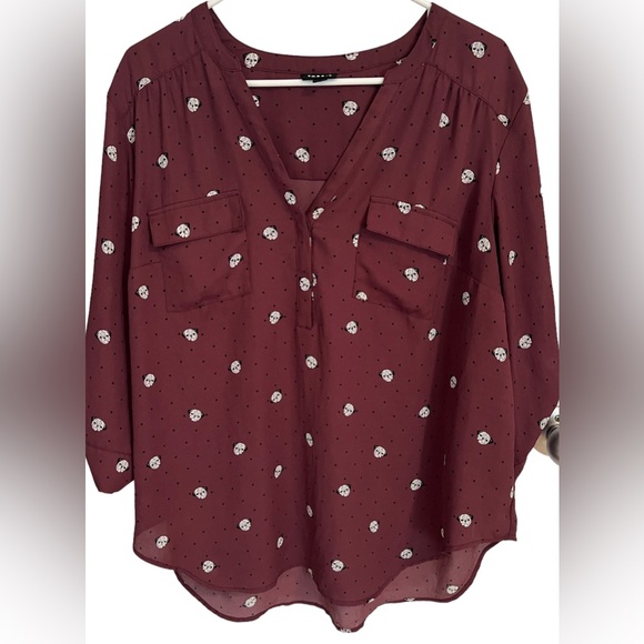 Torrid Harper Georgette Pullover 3/4 Sleeve Tunic Flowy Pug Print Design sz1 - Picture 2 of 12